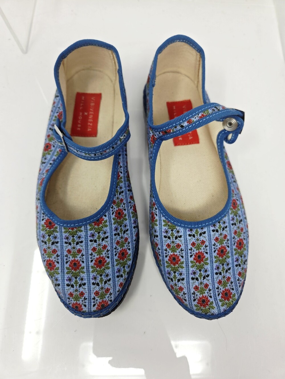 The Hill House x Vibi Venezia Mary Jane Flats Blue Floral Block Strip Womens 6 - Picture 5 of 10